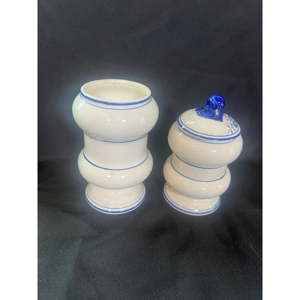 Vintage Blue Onion Style Tea &‎ Coffee Canisters Ceramic Jars Arnart Japan READ